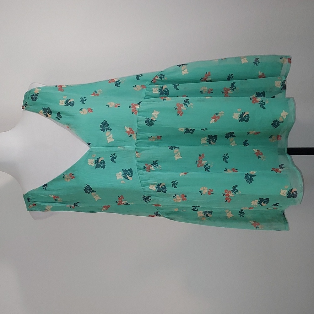 The Nines by Hatch Green Floral Sheer Overlay Sleeveless Tank Top Shirt Size XL